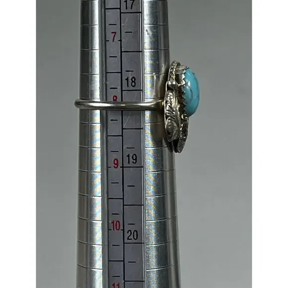 Vintage Navajo Sterling Silver Turquoise Ring Size 8 Native American- Signed - Picture 11 of 12